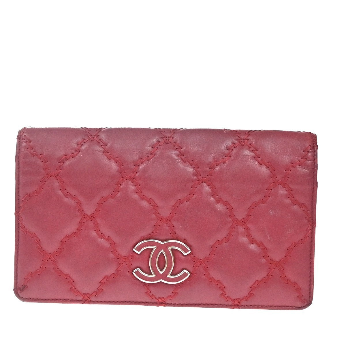 CHANEL CC Logo Matelasse Ultra Stitch Long Bifold Wallet Leather Red SHW 30KP479