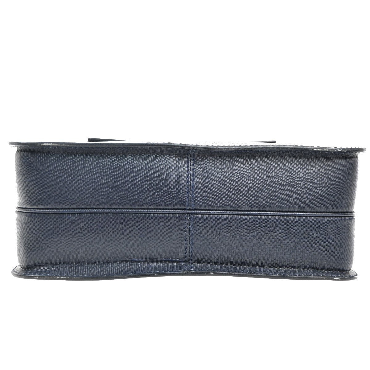 CELINE Circle Logo Tote Hand Bag Embossing Leather Navy Blue GHW 62KC507