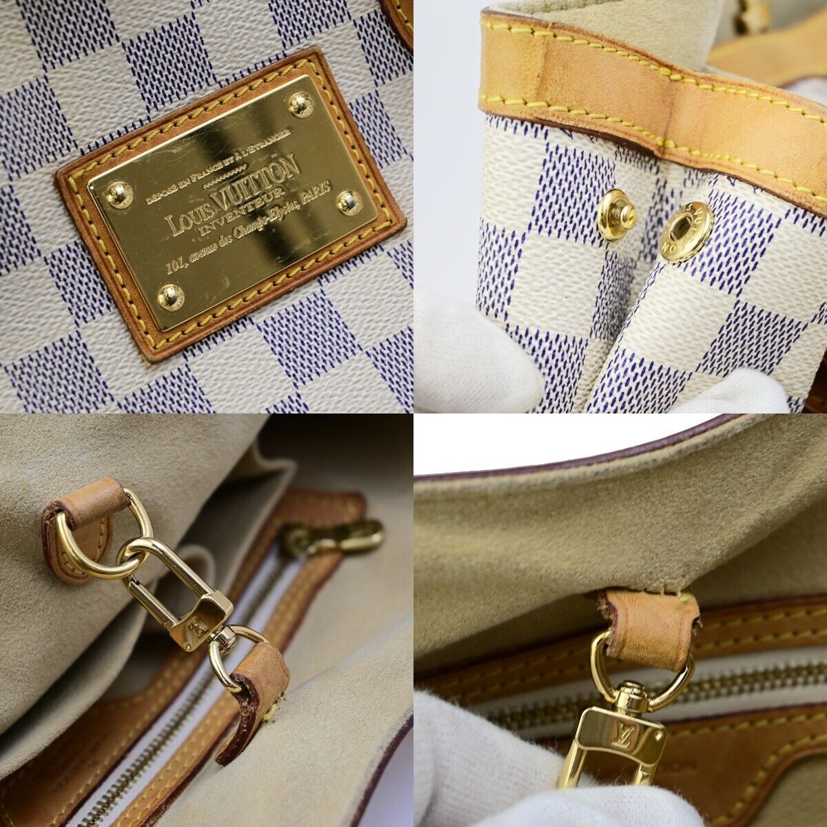 LOUIS VUITTON Hampstead PM Shoulder Bag Damier Azur Leather White N51207 16KA486