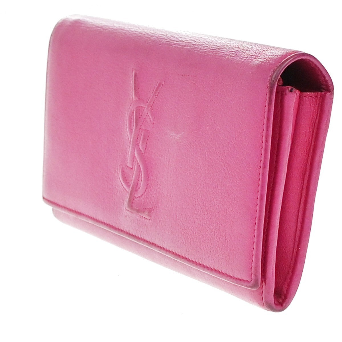 YVES SAINT LAURENT YSL Logo Long Zipper Wallet Leather Pink 66EE518