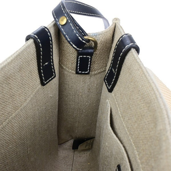 CHLOE Woody Tote Shoulder Hand Bag 2Way Canvas Leather White Navy GHW 90RK538