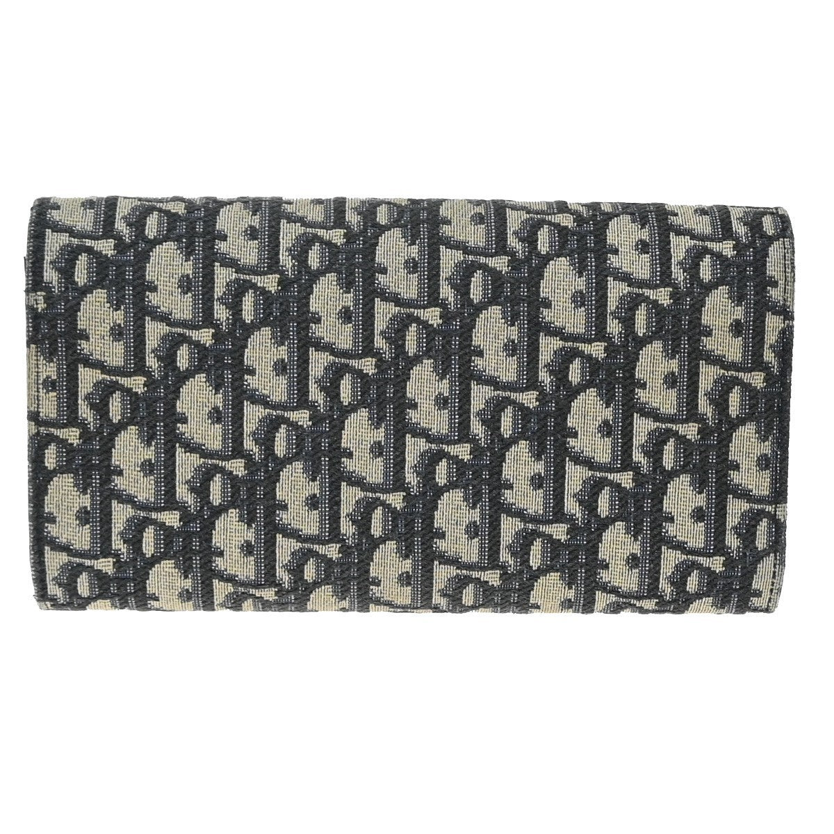CHRISTIAN DIOR Logo Trotter Oblique Long Wallet Jacquard Leather Blue 81EG317