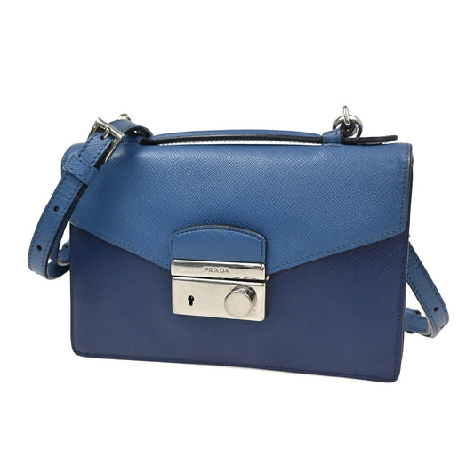 PRADA Logo Lux Sound Small Shoulder Bag Saffiano Leather Blue SHW 86TA668