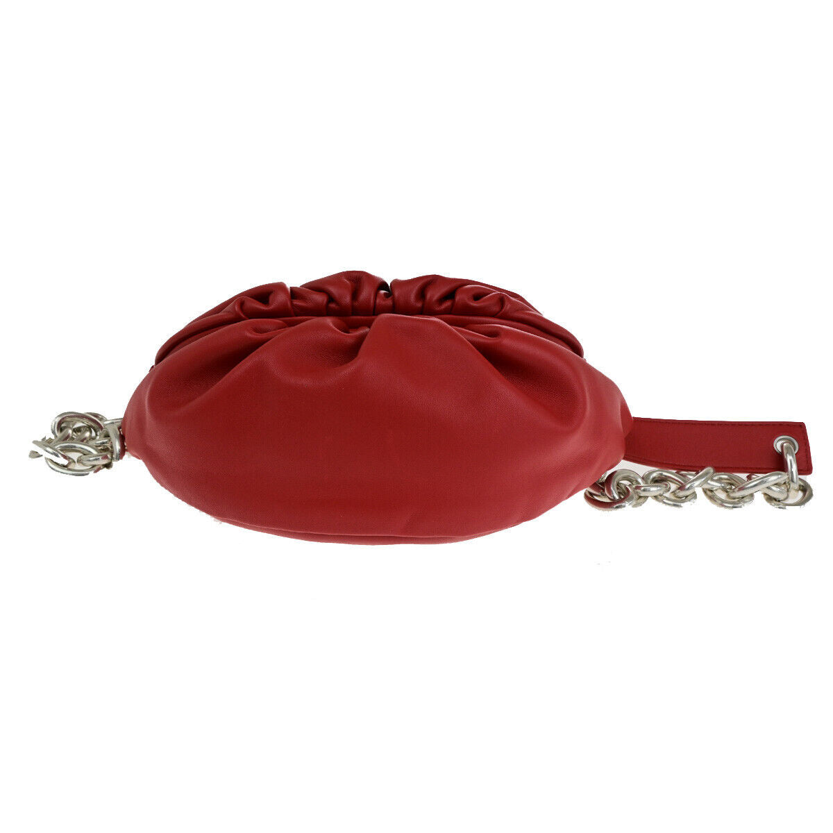 BOTTEGA VENETA The Chain Pouch Shoulder Body Bag Leather Red Silver 609RF159