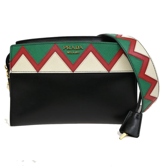 PRADA MILANO Logo Esplanade Shoulder Bag Saffiano Leather Black Multi 99FC028