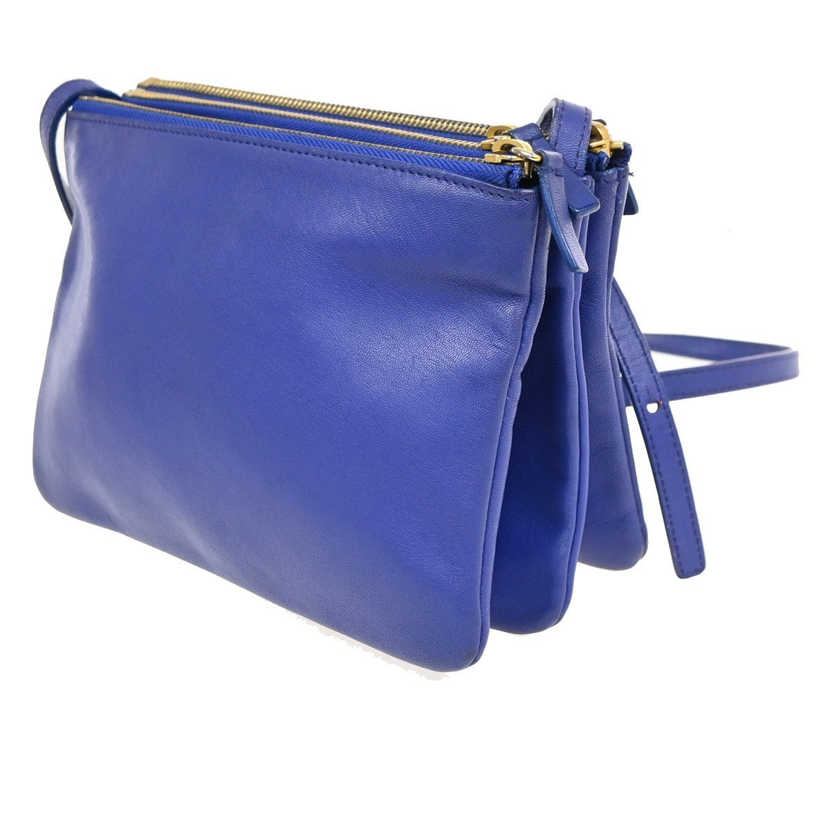 CELINE Logo Trio Crossbody Shoulder Bag Leather Blue Italy 80CA959