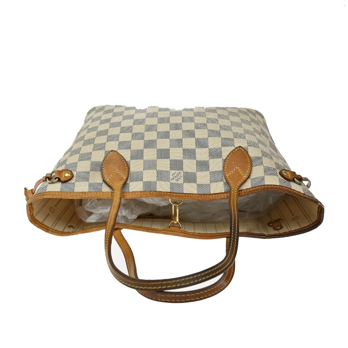 LOUIS VUITTON Neverfull PM Shoulder Tote Bag Damier Azur Leather N51110 72KB598