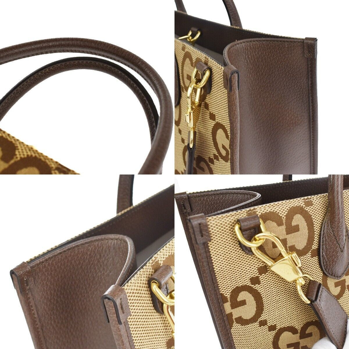 GUCCI Jumbo GG 2Wy Shoulder Hand Bag Canvas Leather Brown Gold Italy 641RC768