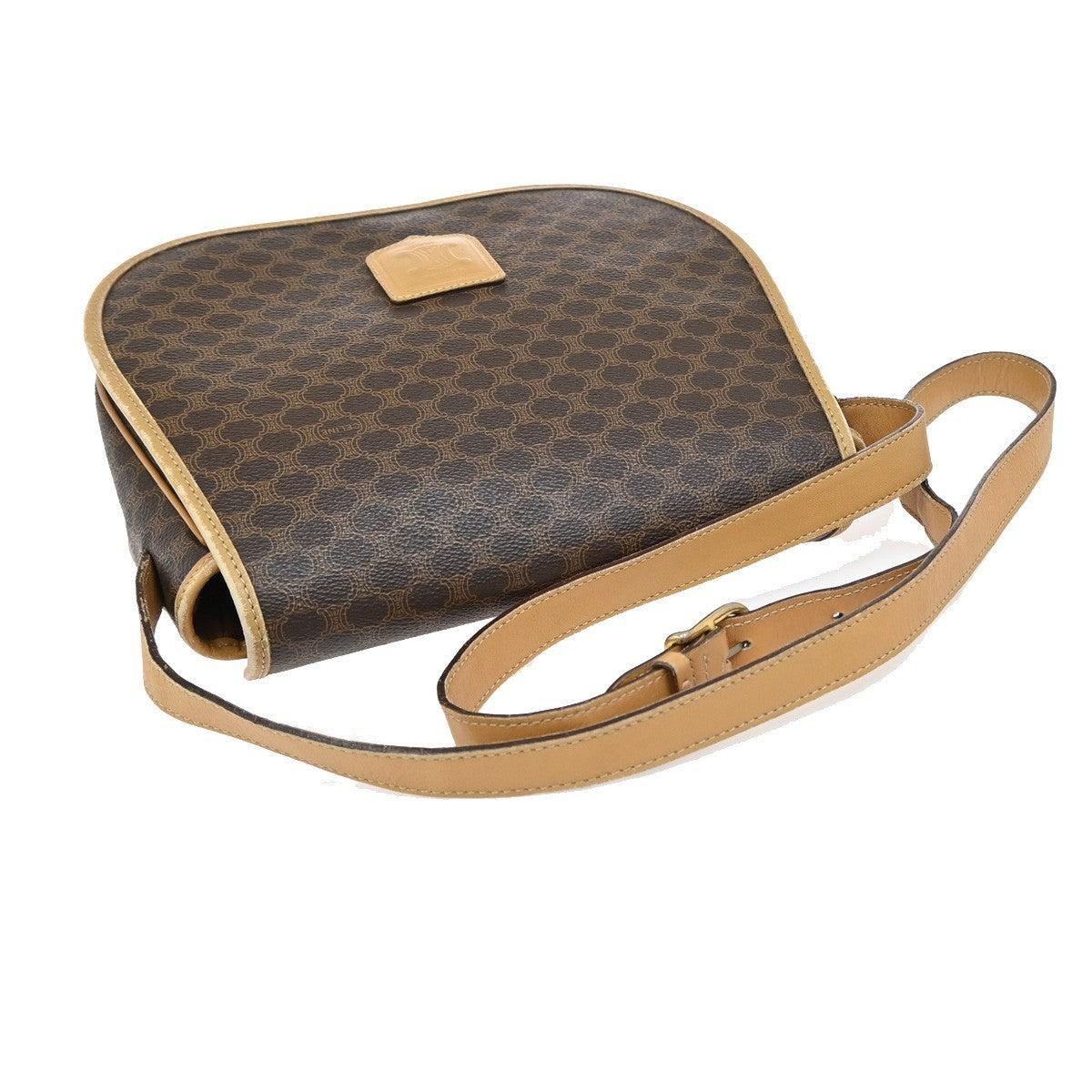 CELINE Logo Macadam Pattern Shoulder Bag PVC Leather Brown GHW Italy 69KB343