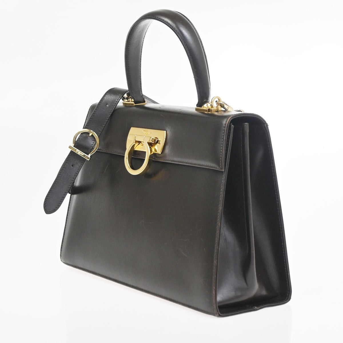 SALVATORE FERRAGAMO Gancini 2Way Shoulder Hand Bag Leather BN Italy GHW 83RL933