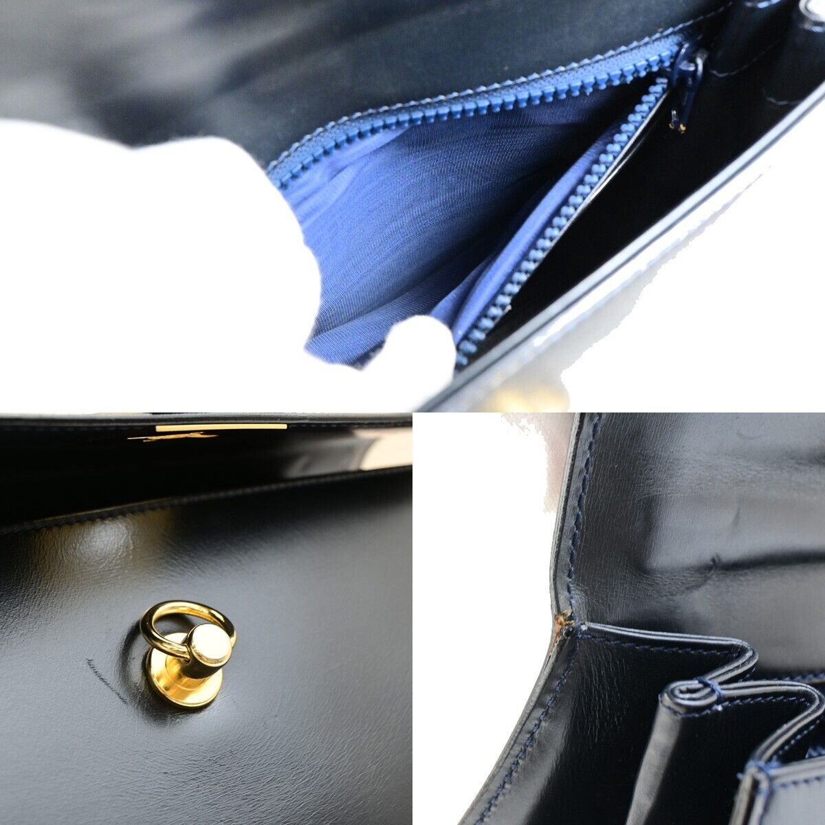CELINE Logo Top Handle Hand Bag Leather Navy Blue GHW Made in Italy 34EC891