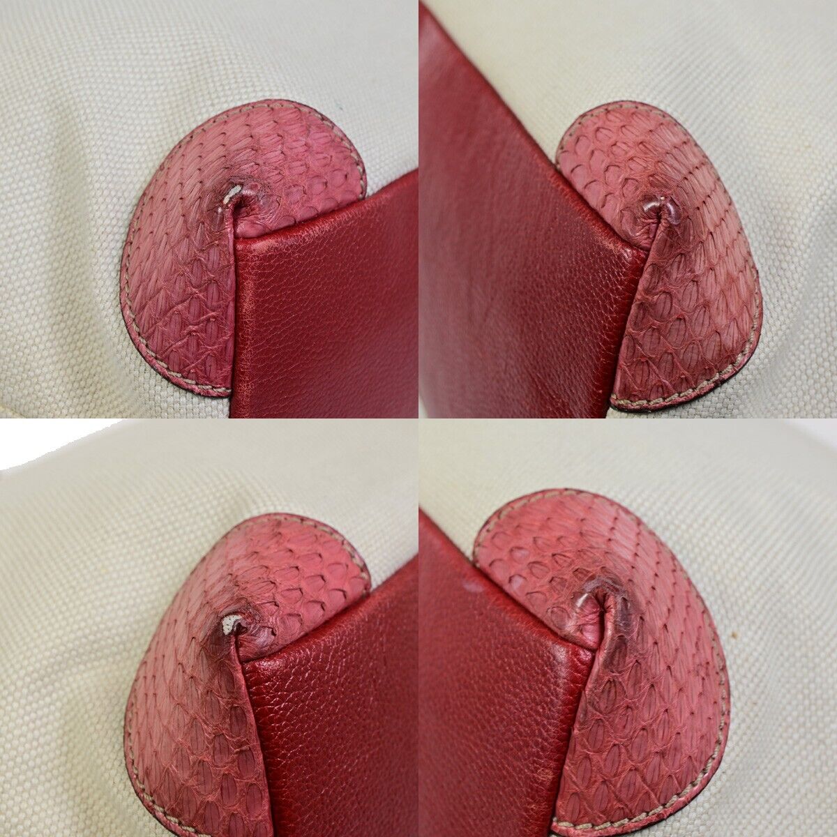 CARTIER Logo Marcello Shoulder Tote Bag Canvas Leather Beige Red Italy 36FA996