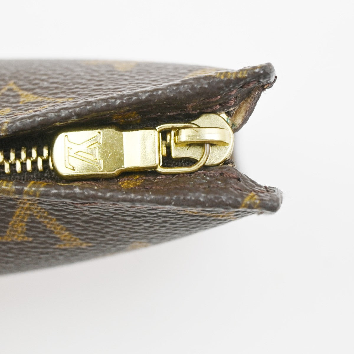 LOUIS VUITTON Logo BUCKET PM Pouch Bag Monogram Leather Brown France 02KC899