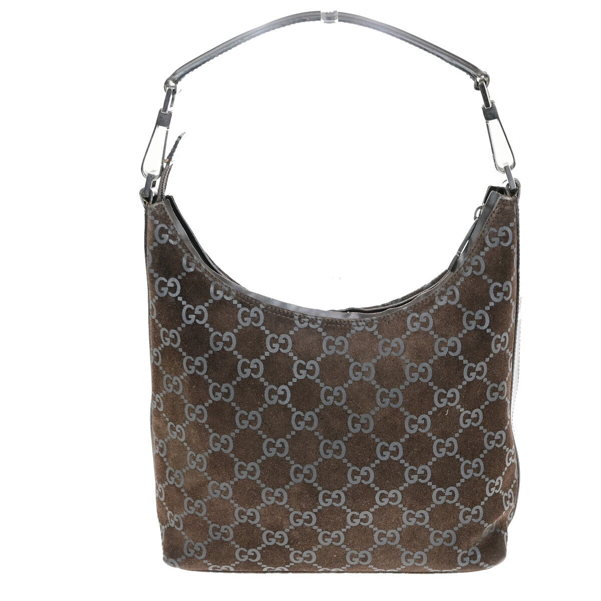 GUCCI Logo GG Pattern Hobo Shoulder Bag Suede Leather Brown Italy 60YG783