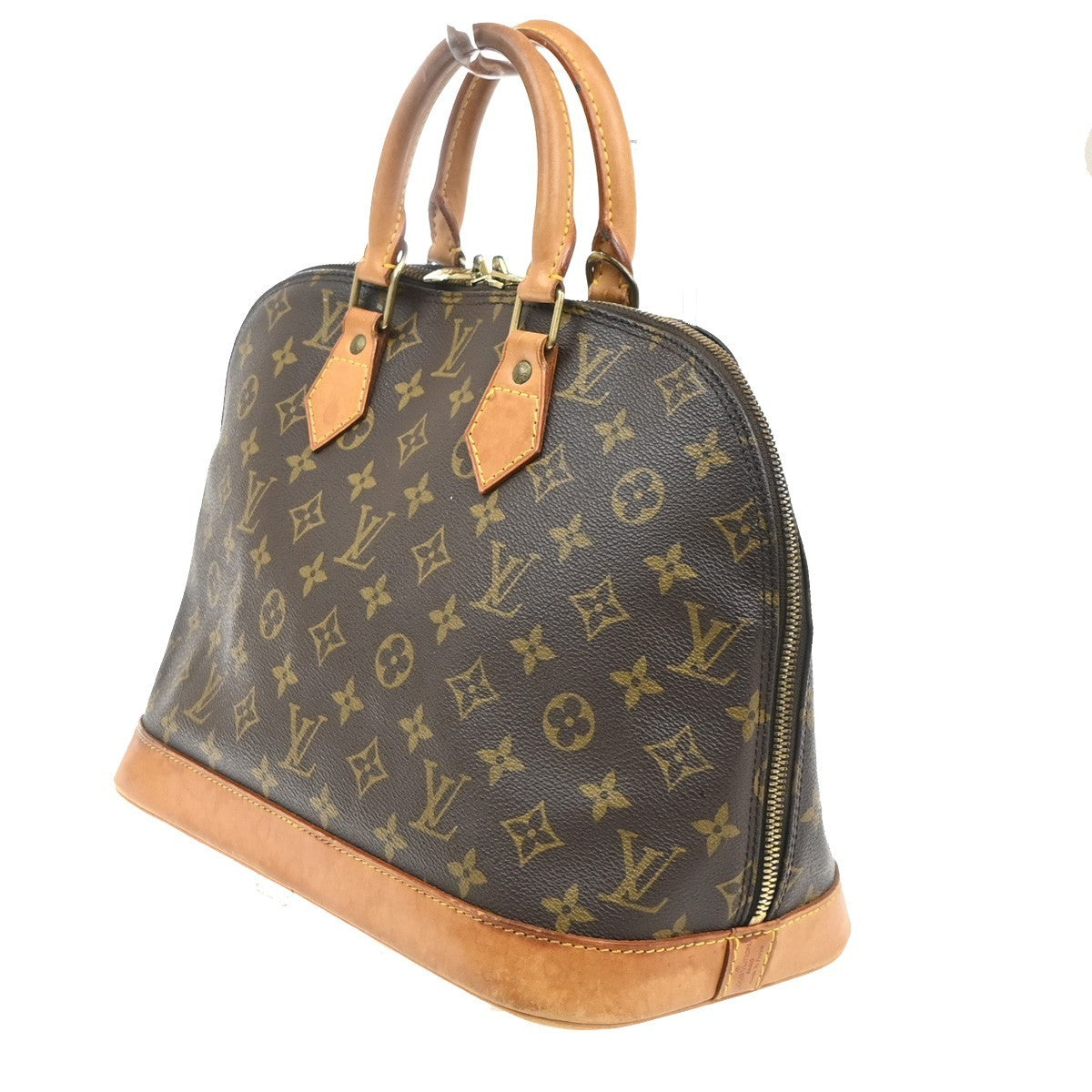 LOUIS VUITTON LV Logo Alma Hand Bag Monogram Leather Brown France M51130 82SA136