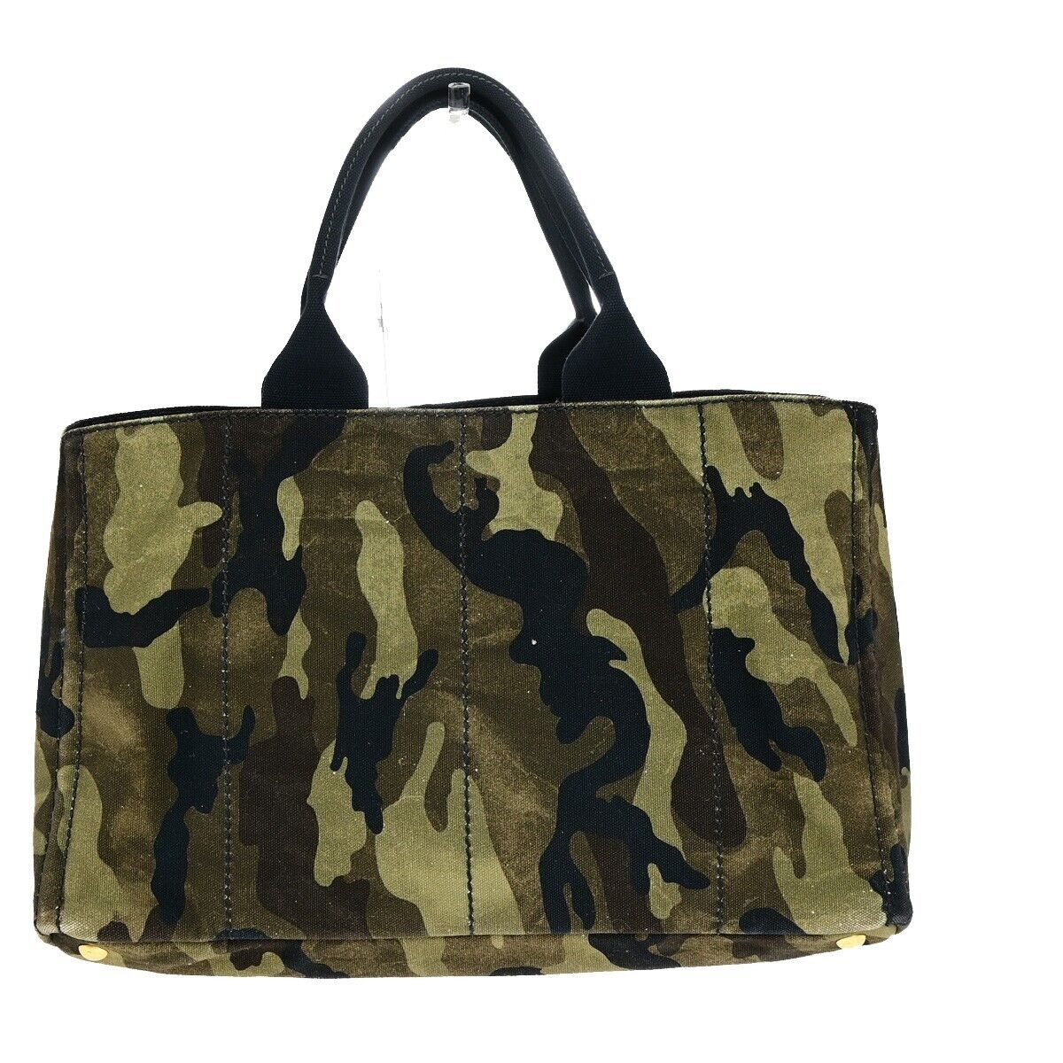 PRADA Logo Camouflage CANAPA Hand Tote Bag Canvas Leather Green GHW 77EC960