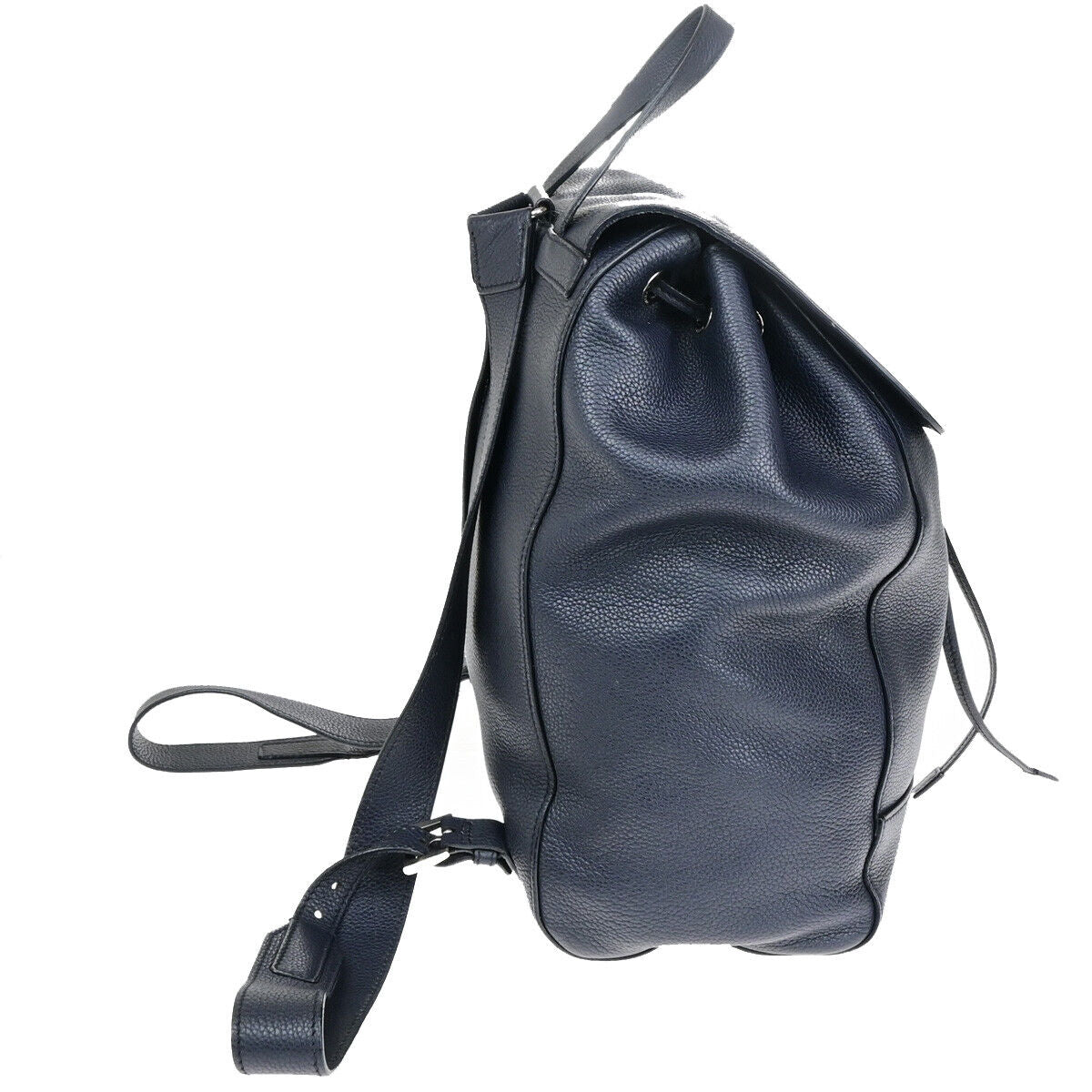 PRADA Logo Backpack Bag Leather Navy Blue Baltico Silver Italy 667RK115