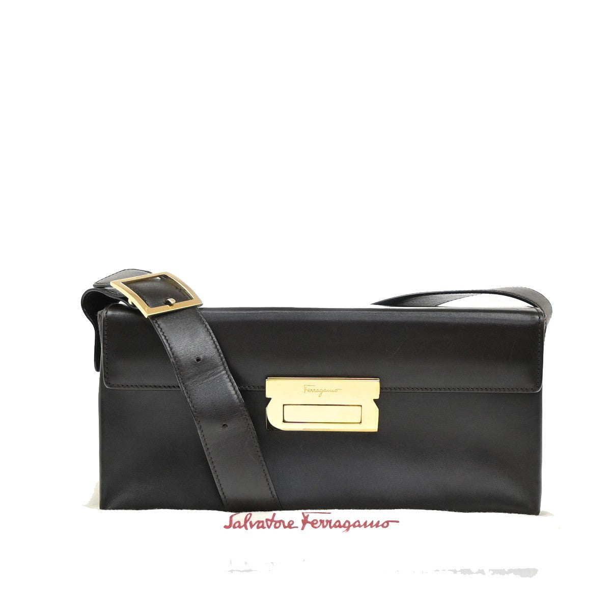 SALVATORE FERRAGAMO Logo Shoulder Hand Bag Leather Brown Italy 61EF887