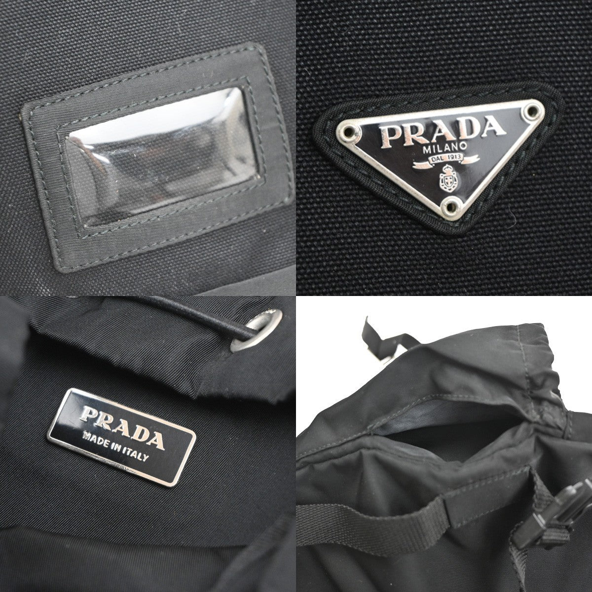 PRADA Logo Tessuto Drawstring Back Pack Bag Nylon Canvas Black SHW Italy 34MA458