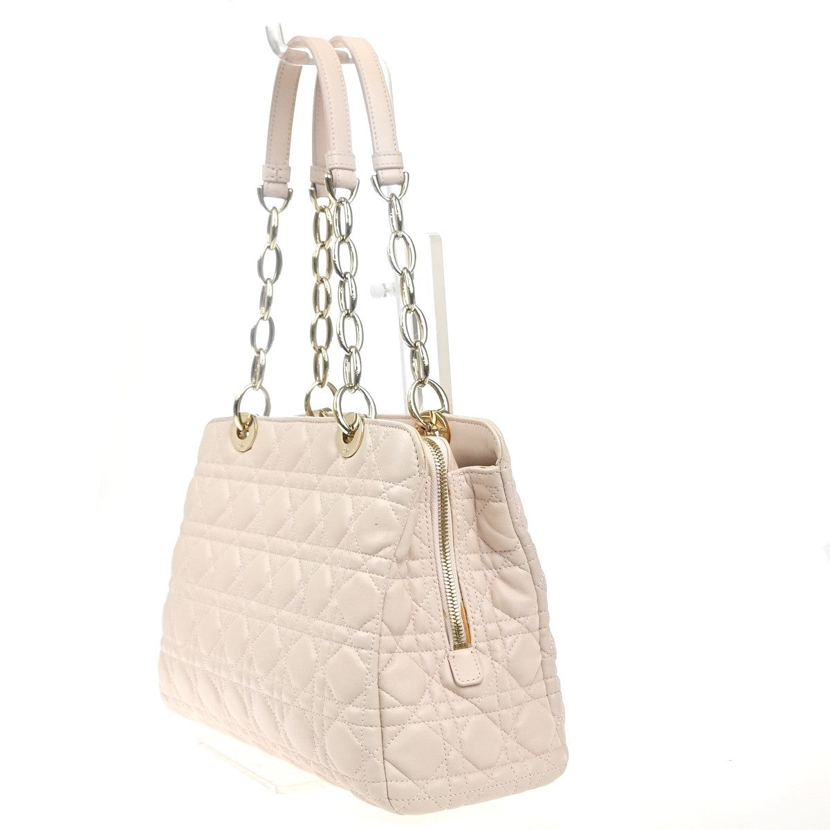 CHRISTIAN DIOR Logo Cannage Chain Shoulder Bag Leather Pink GHW Italy 689RL954