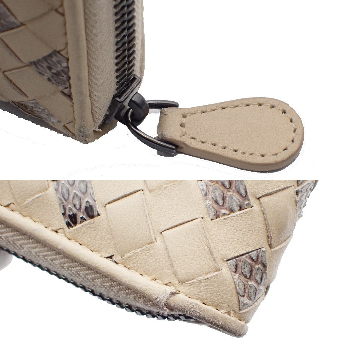 BOTTEGA VENETA Intrecciato Zip Around Long Wallet Embossing Leather Whit 63AA183