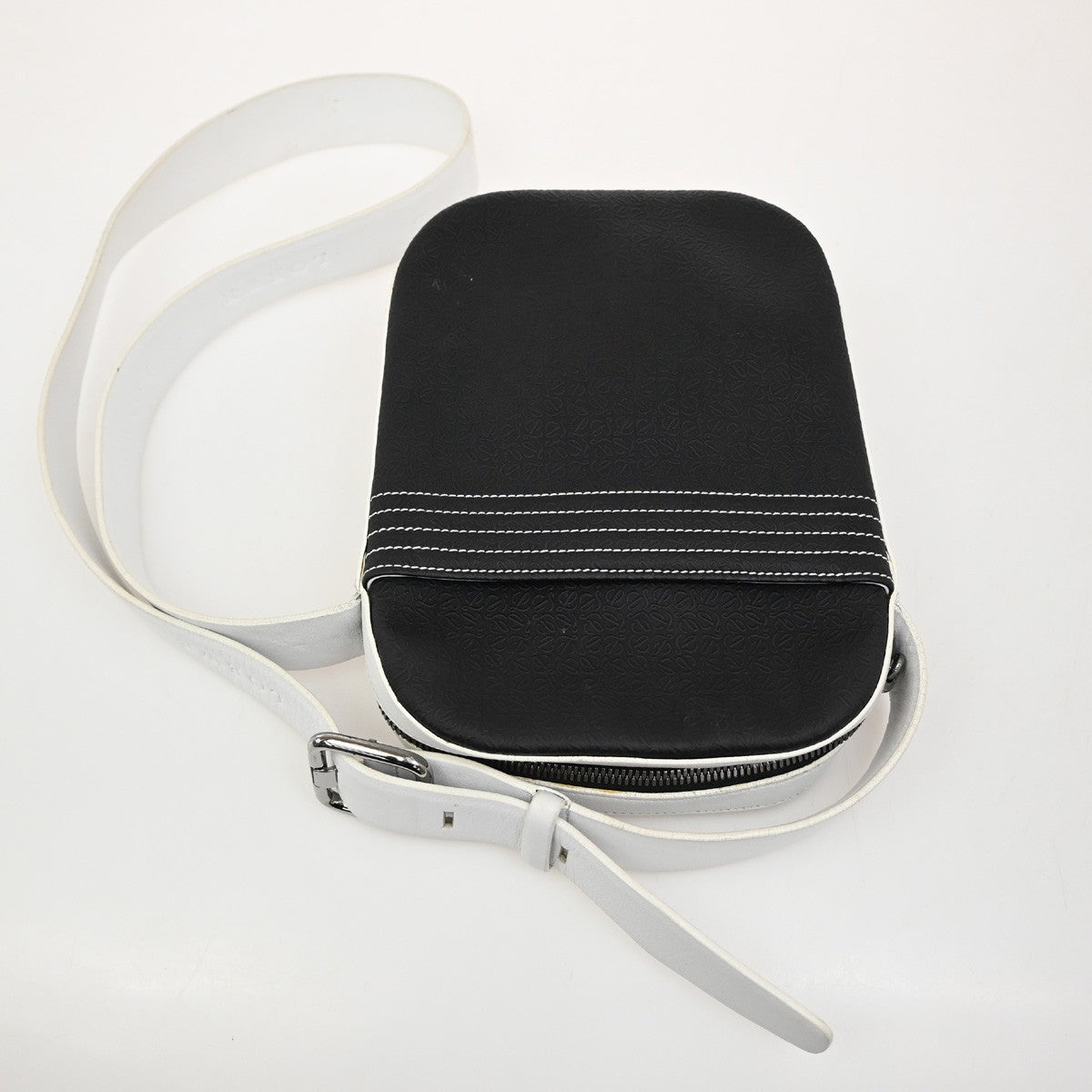 LOEWE Logo Repeat Anagram Mini Shoulder Bag Nylon Leather Black  White 38KB684