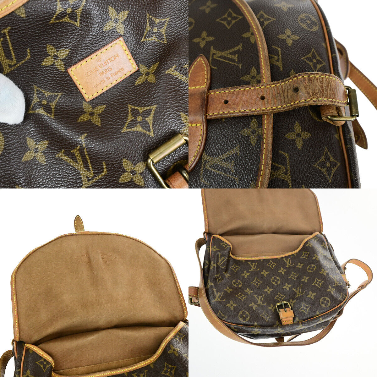LOUIS VUITTON Logo Saumur 30 Shoulder Bag Monogram Leather Brown M42256 32YF525