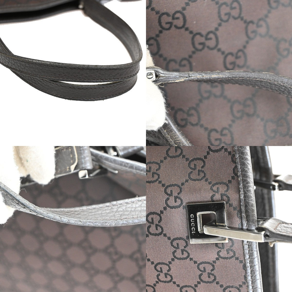GUCCI Logo GG  Pattern Shoulder Tote Bag Canvas Leather Brown SHW Italy 62TA345