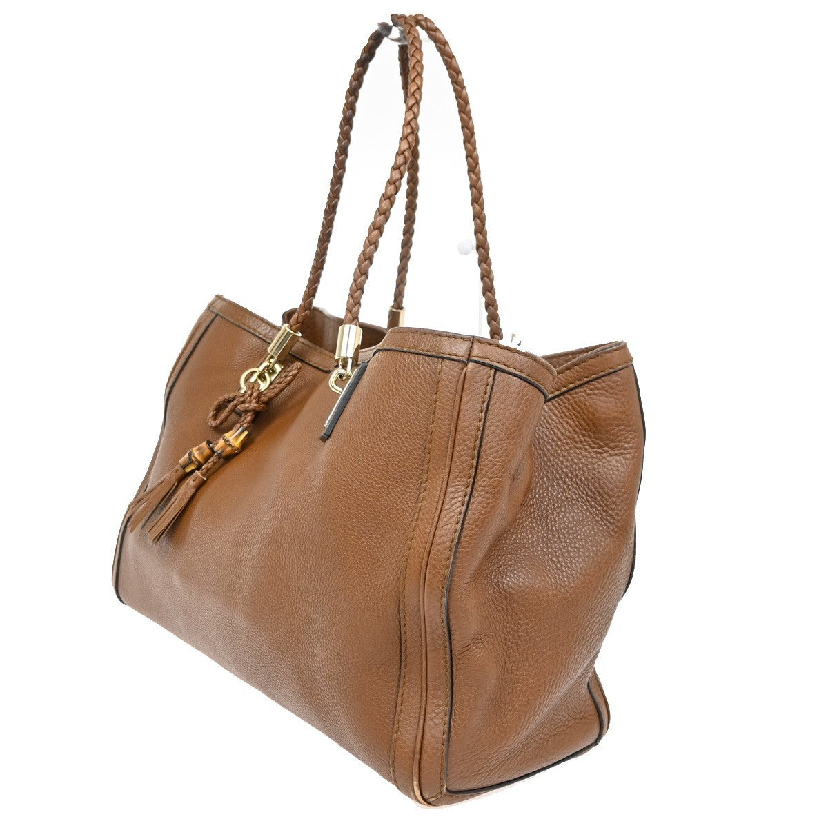 GUCCI Logo Bamboo Shoulder Tote Bag Leather Brown GHW Italy 35KC218