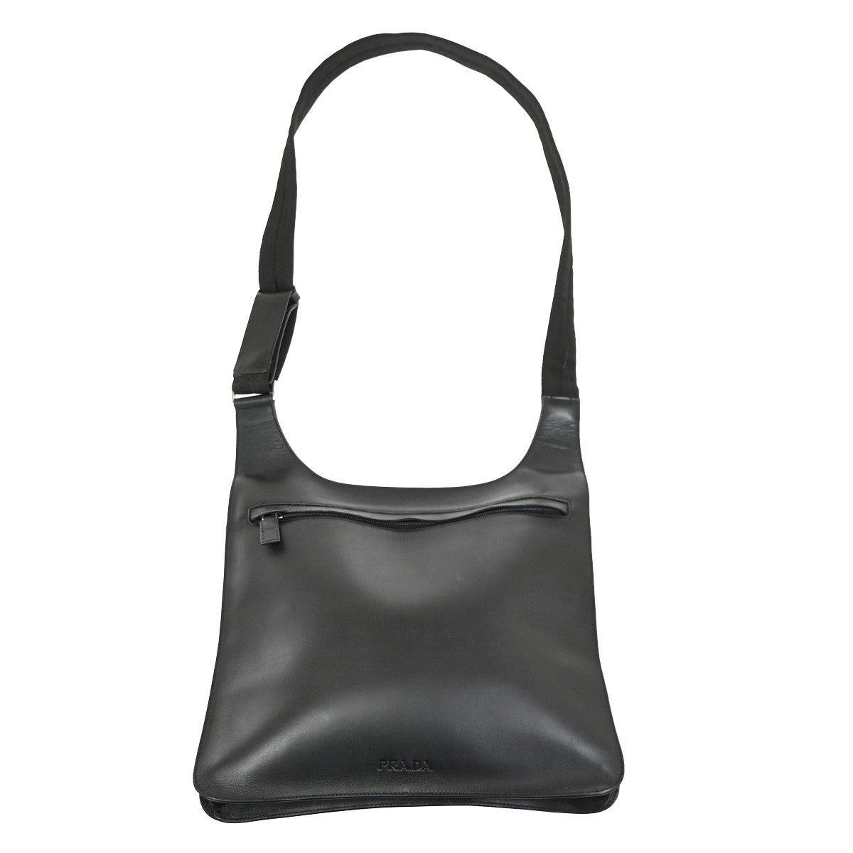 PRADA MILANO Logo Shoulder Hand Bag Leather Canvas Black SHW Italy 87CA970