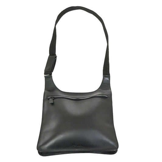 PRADA MILANO Logo Shoulder Hand Bag Leather Canvas Black SHW Italy 87CA970
