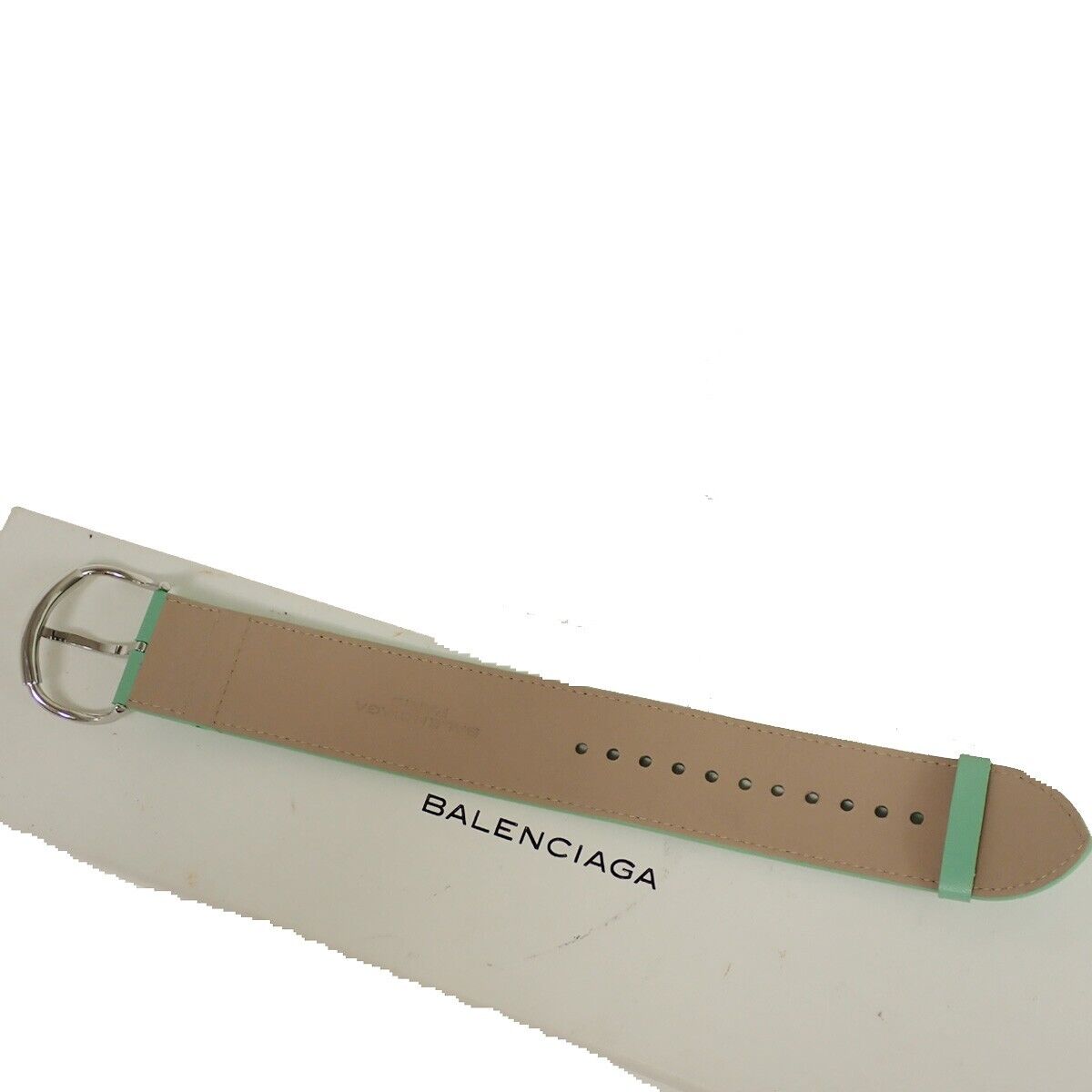 BALENCIAGA Logo Wide Bracelet Bangle Leather Light Green SHW 09GA754