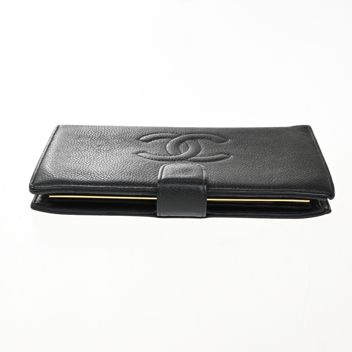 CHANEL CC Long Bifold Wallet Grained Calfskin Leather Black GHW 66EG194