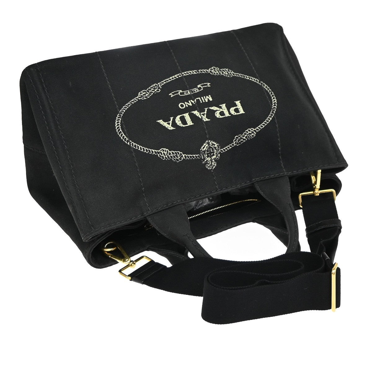 PRADA Logo Canapa 2Way Shoulder Hand Bag Canvas Leather Black GHW Italy 74KP225