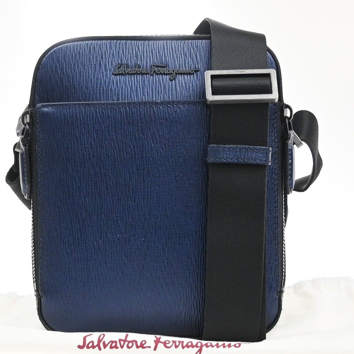 SALVATORE FERRAGAMO Logo Crossbody Shoulder Bag Leather Navy Blue Italy 38YJ125