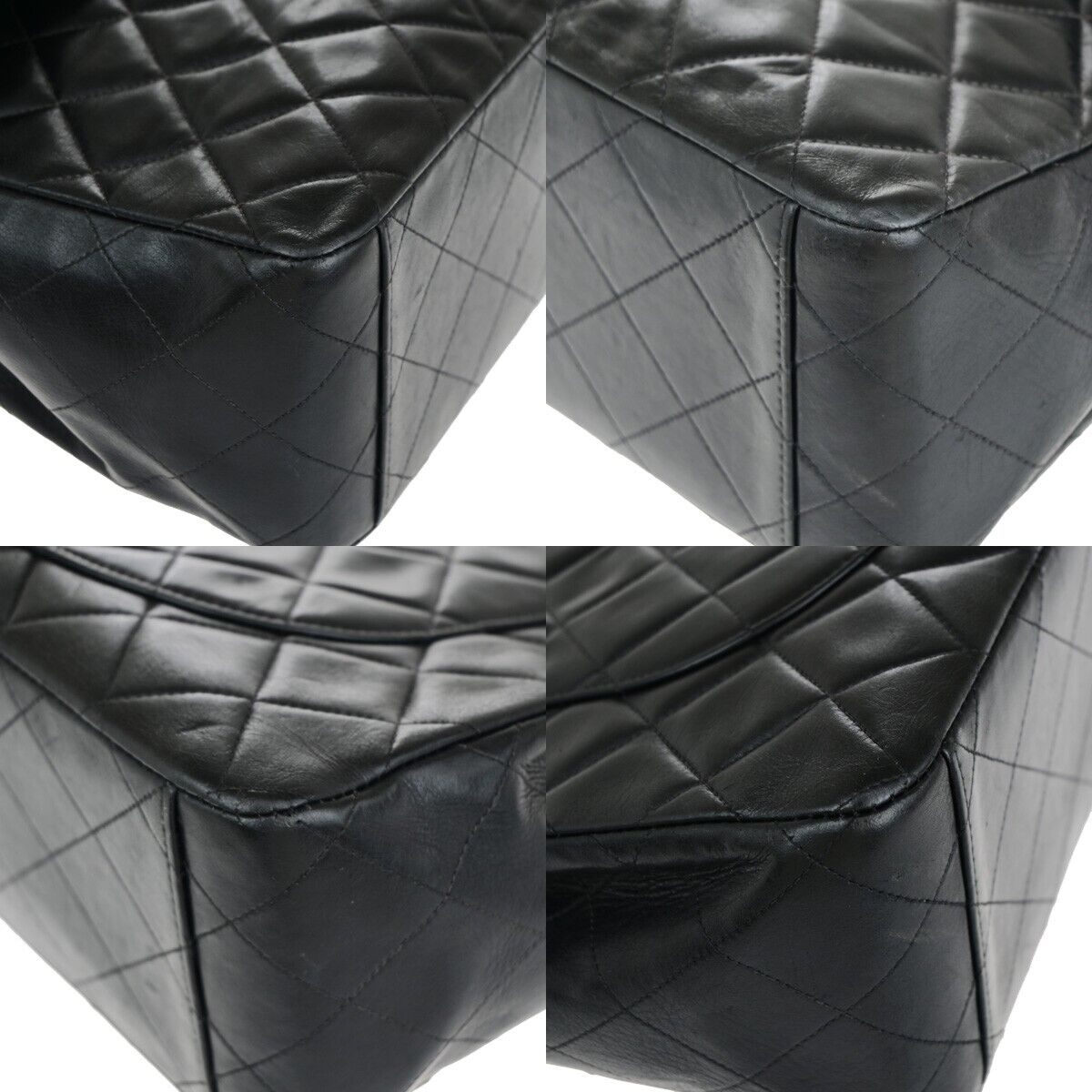 CHANEL CC Maxi Jumbo Matelasse 34 Chain Shoulder Bag Leather BK Vintage 393RK689