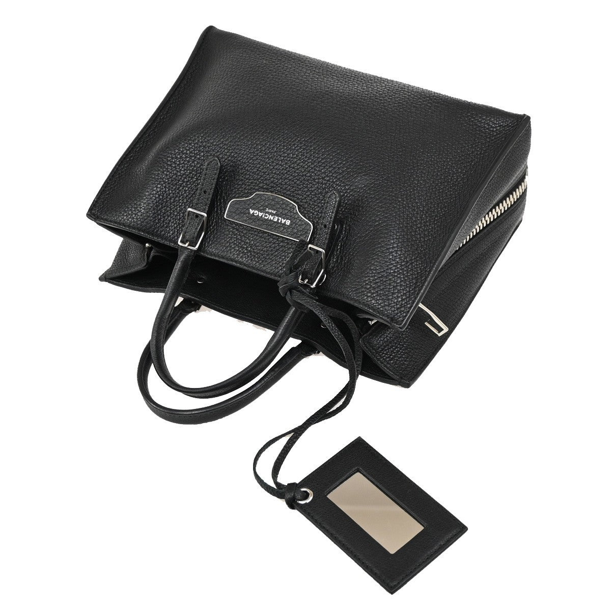 BALENCIAGA Paper Mini Shoulder Hand Bag Leather Black SHW Mirror 46RL476