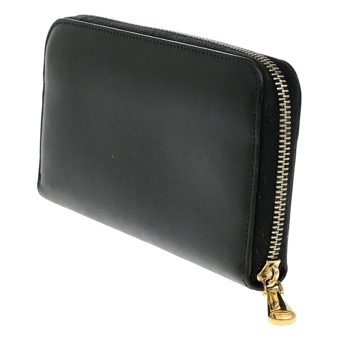 FENDI Logo Zipper Long Around Wallet Leather Black Italy 61EE083
