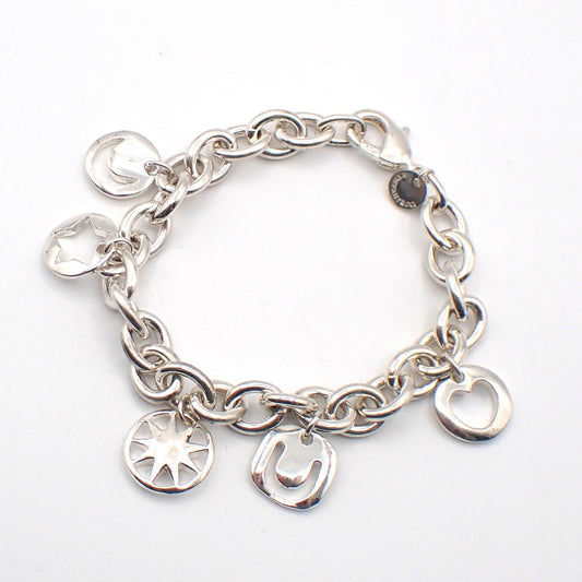 Tiffany & Co. Logo Stencil Charm Bracelet Silver 925 33EG105