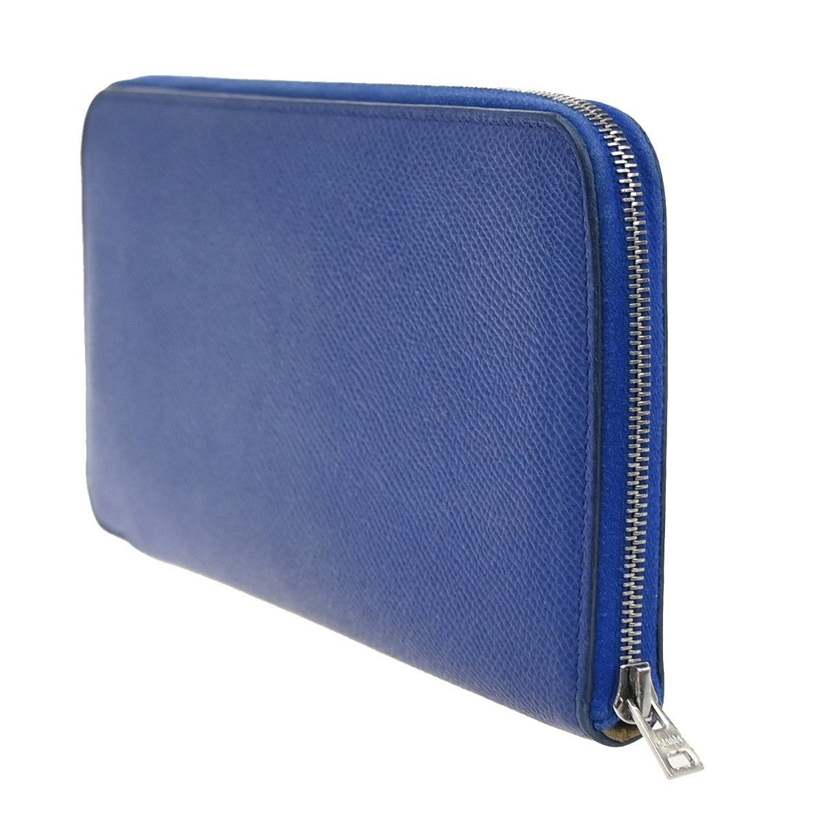 HERMES Azap Silk In Zip Around Long Wallet Epsom Leather Blue SHW France 38RL950