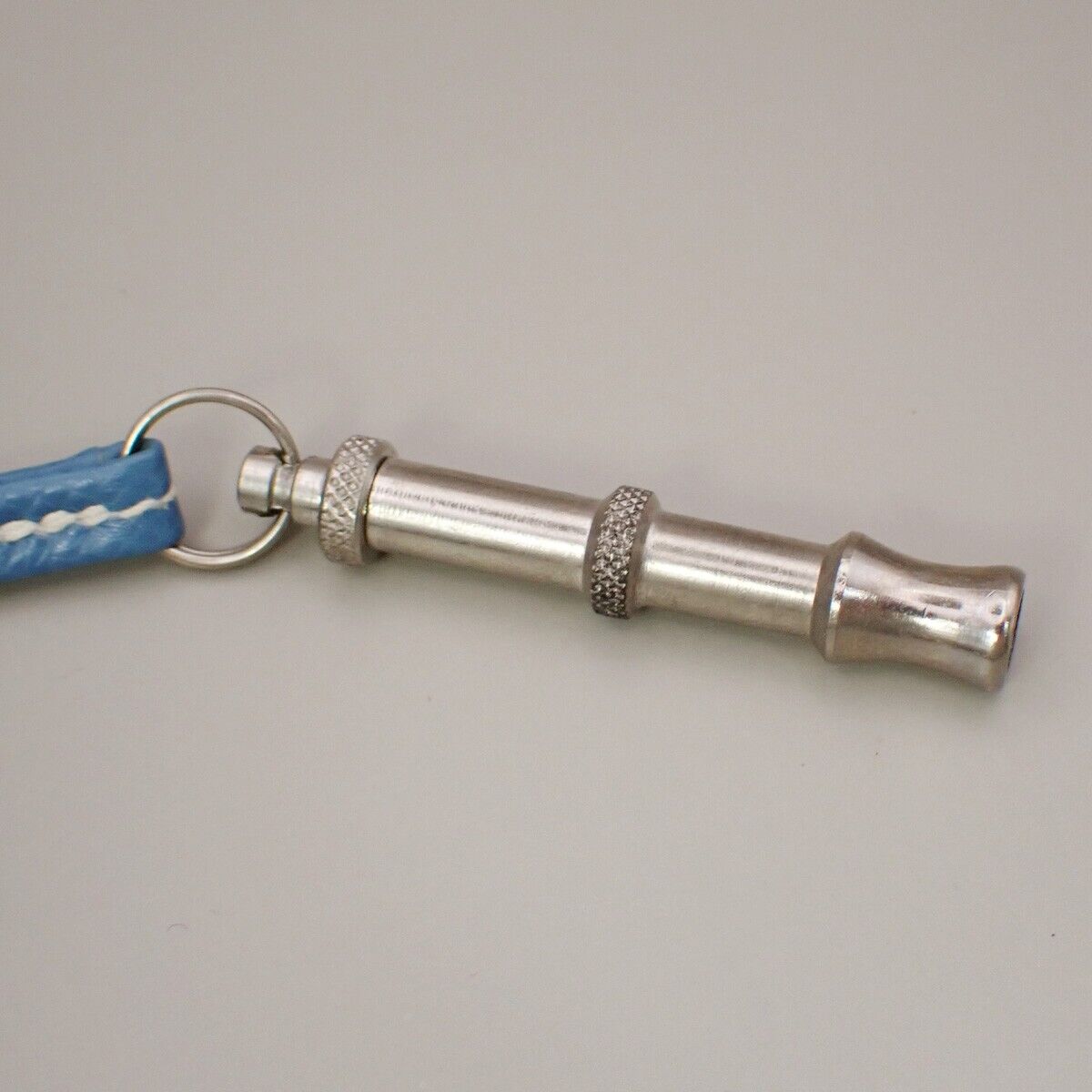 HERMES Logo Chiffre Dog Whistle Pendant Necklace Leather Blue Silver 04YG045