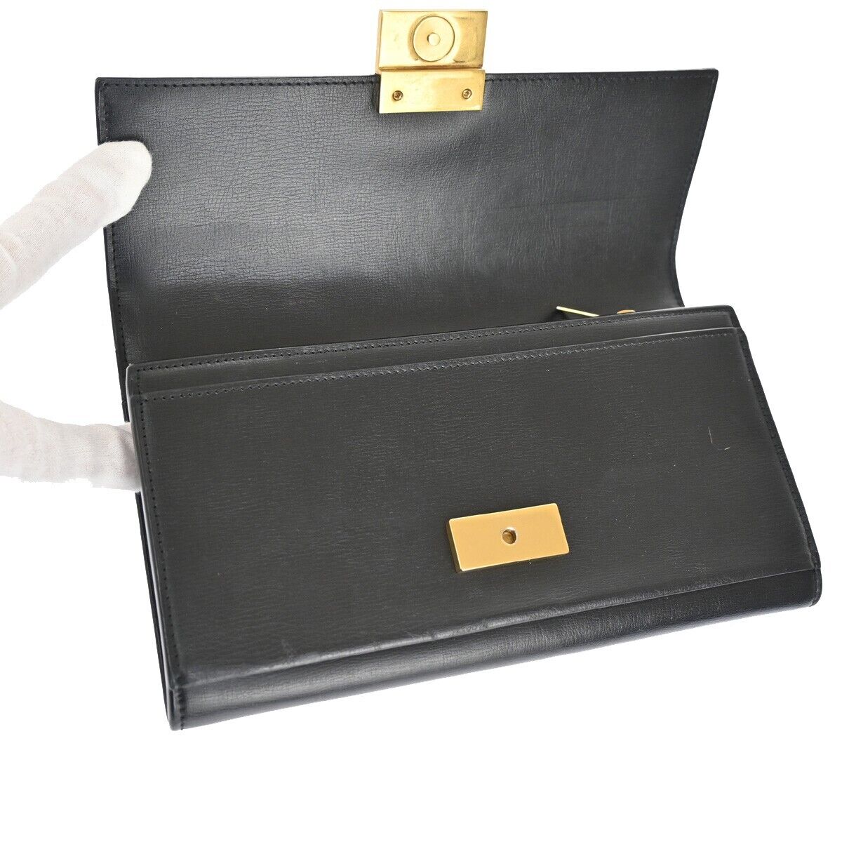 SAINT LAURENT Logo Long Bifold Wallet Purse Leather Black Gold Italy 68YD902