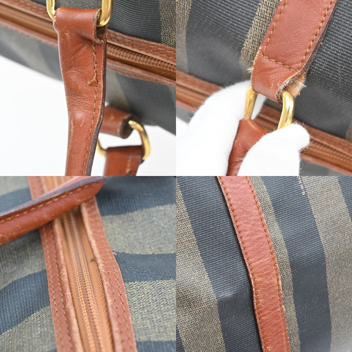 FENDI Logo Pequin Travel Boston 2Way Hand Bag PVC Leather Brown Italy 30YJ156