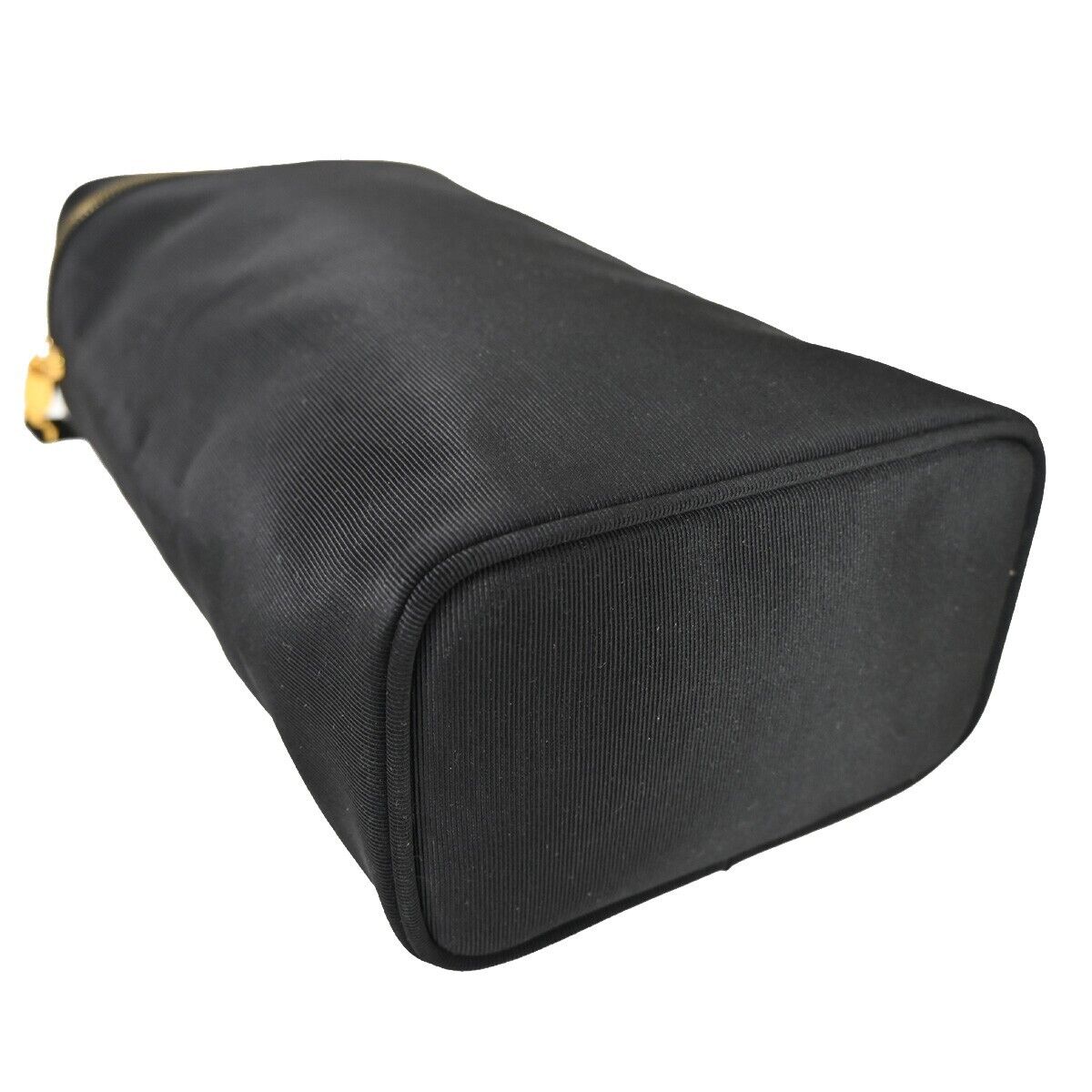 SALVATORE FERRAGAMO Vara Vanity Shoulder Bag Canvas Leather Black Gold 64SH581