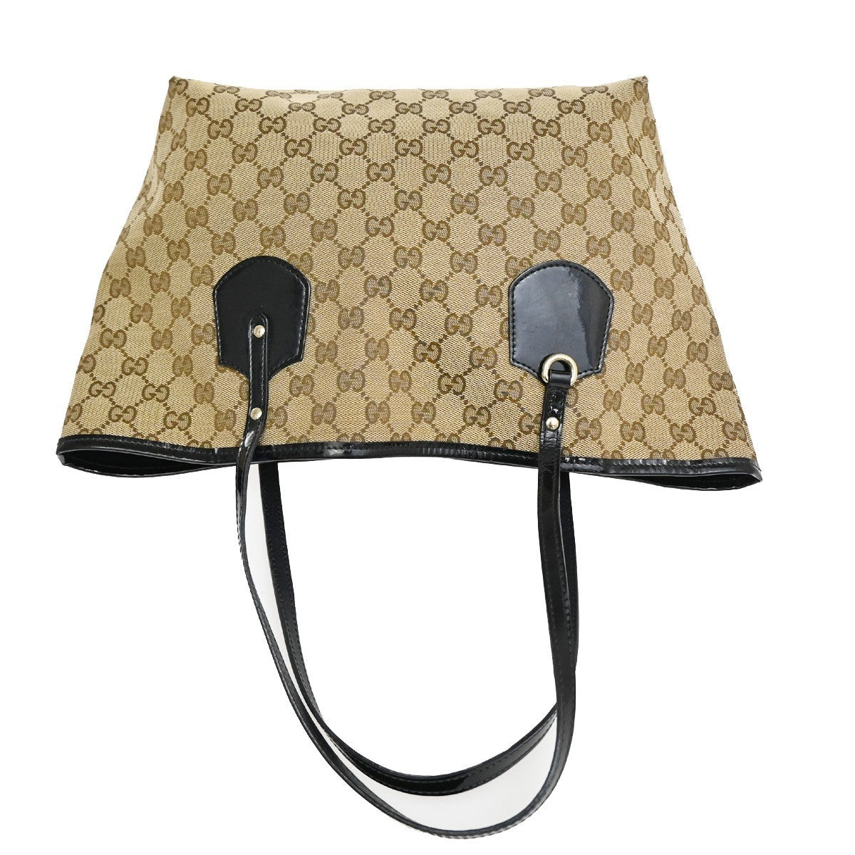 GUCCI GG Canvas Shoulder Bag Canvas Patent Leather Brown BlackGHW Italy 38TA160
