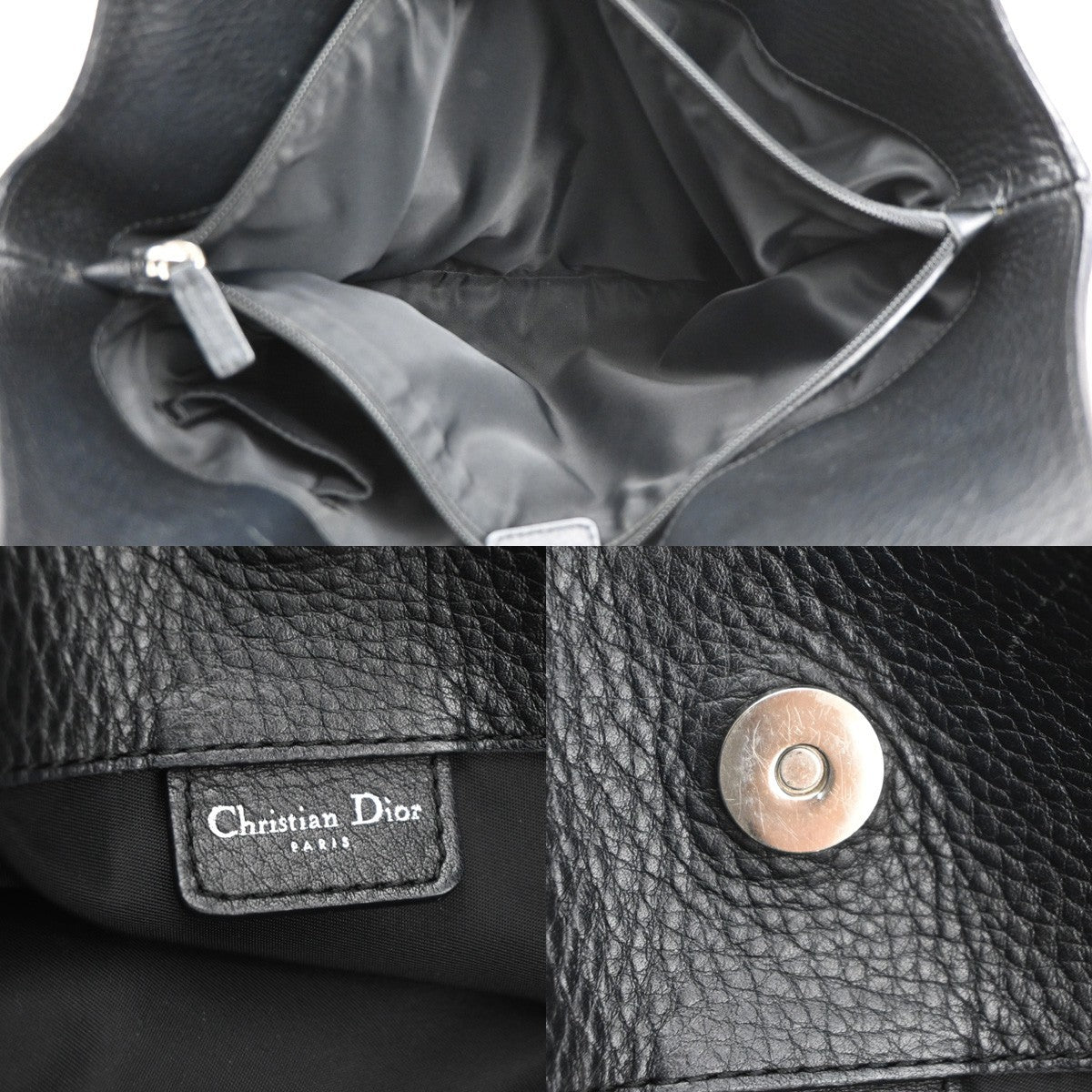 CHRISTIAN DIOR Logo Trotter Pattern Hand Bag Canvas Leather Black GHW 13CB061