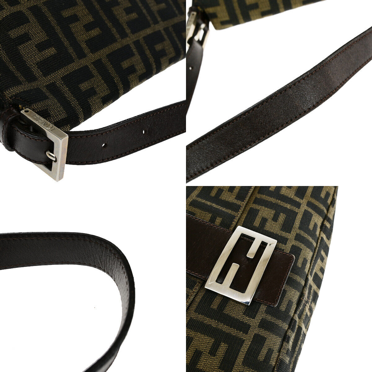FENDI Logo Mamma Zucca Pattern Shoulder Bag Canvas Leather Brown SHW 96YF583
