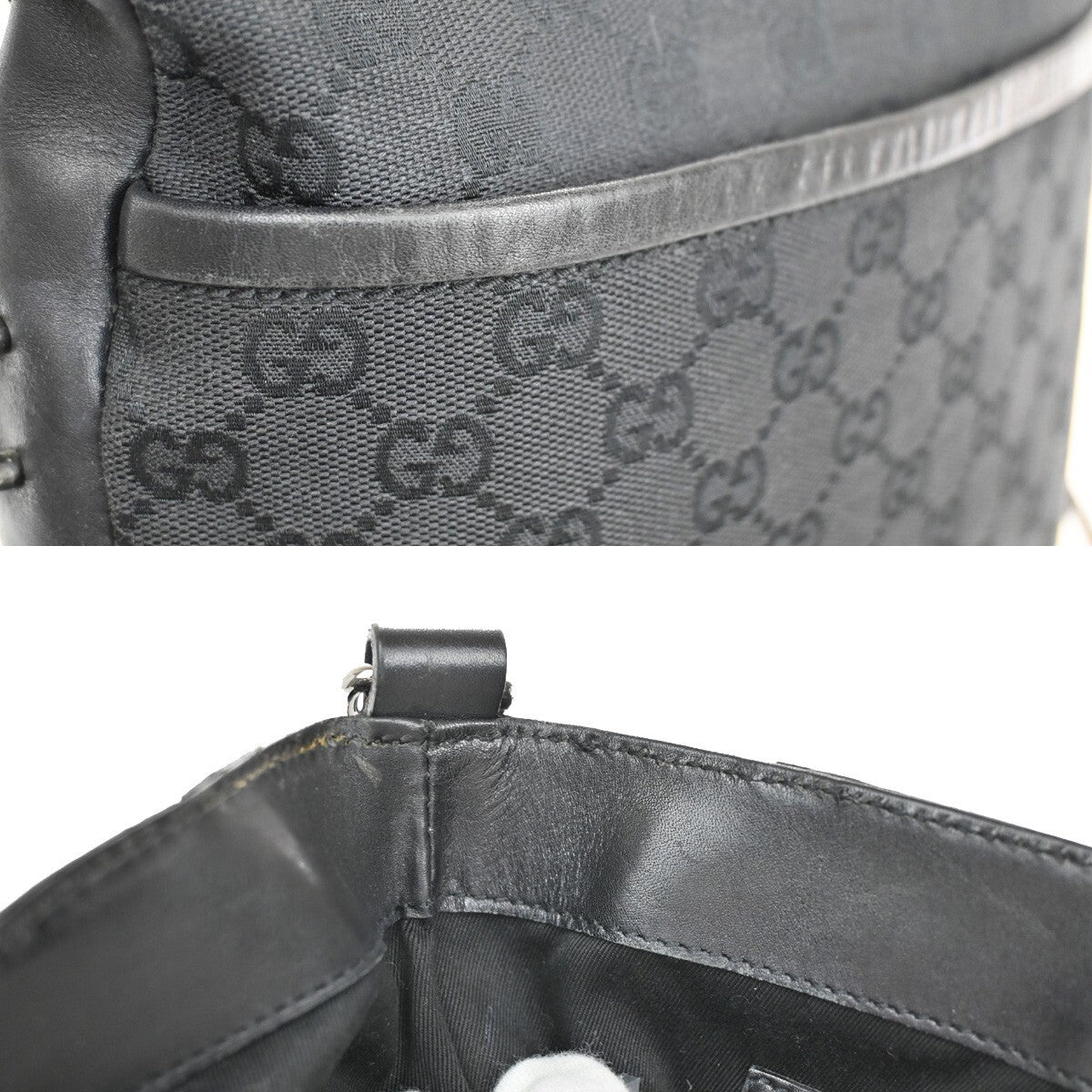 GUCCI Logo GG Pattern Cross Body Shoulder Bag Canvas Leather Black Italy 80EE311