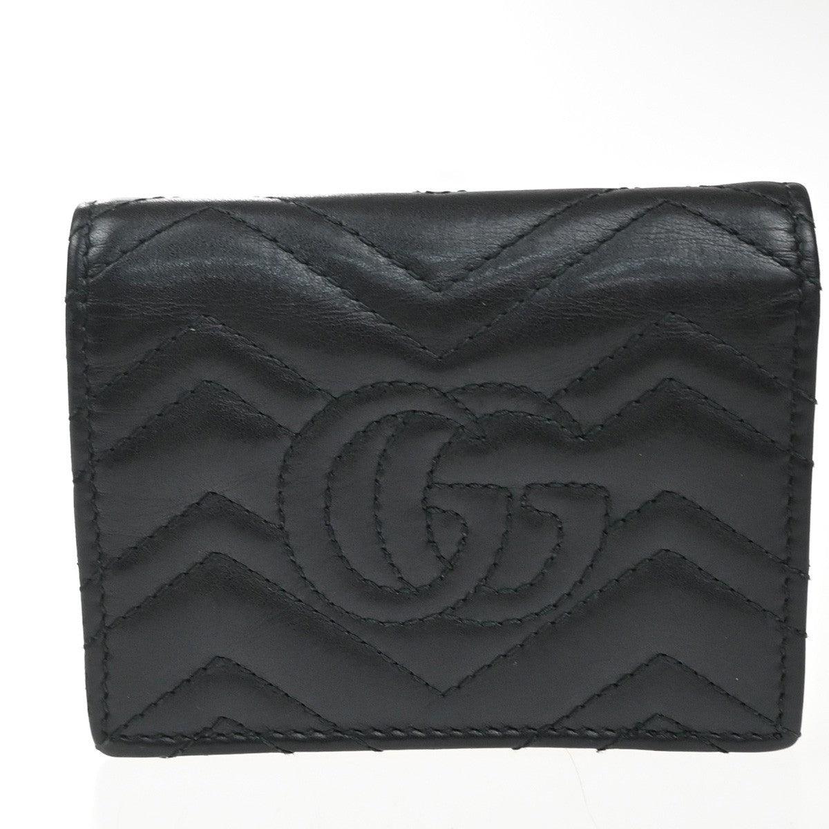 GUCCI Logo GG Marmont Bifold Compact Wallet Leather Black GHW Italy 36MA575