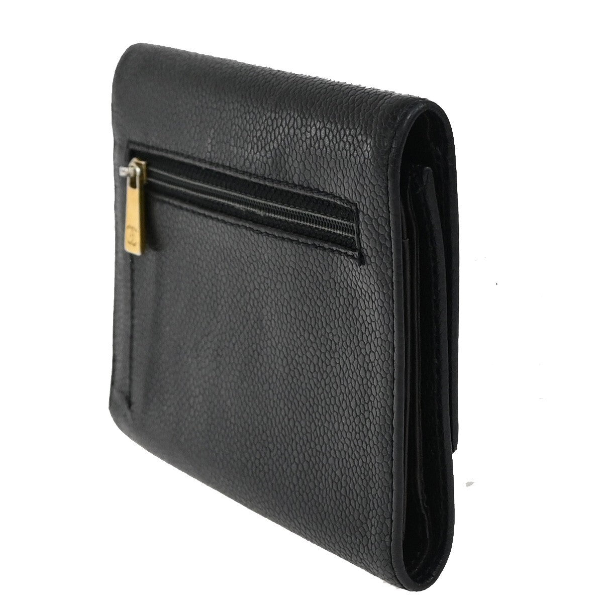 CHANEL CC Logo Trifold Compact WalletGrained Calfskin Leather Black 30EE284
